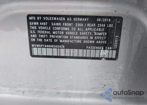 2017 Volkswagen Cc 2.0T Sport z USA, uszkodzony, nr VIN WVWKP7AN5HE502928